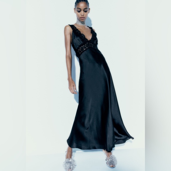 Zara Black Dress With Lace Detail - Picture 3 of 3